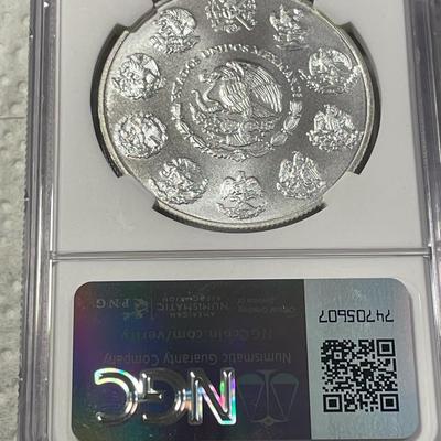 NGC CERTIFIED MEXICO 2023-MO MS70 EARLY RELEASE ONZA SILVER ROUND (#043) AS PICTURED. FREE DOMESTIC SHIPPING.