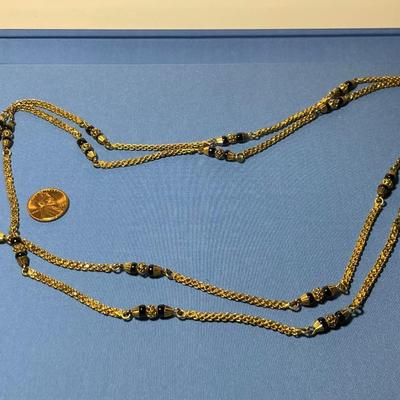 Vintage Preowned Gold-toned Fashion Onyx Bead Necklace 50" in VG Condition as Pictured. FREE DOMESTIC SHIPPING.