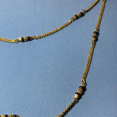 Vintage Preowned Gold-toned Fashion Onyx Bead Necklace 50" in VG Condition as Pictured. FREE DOMESTIC SHIPPING.