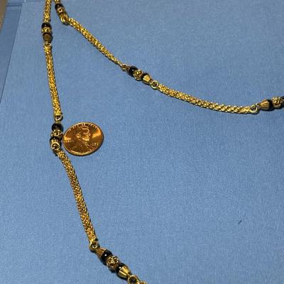 Vintage Preowned Gold-toned Fashion Onyx Bead Necklace 50" in VG Condition as Pictured. FREE DOMESTIC SHIPPING.