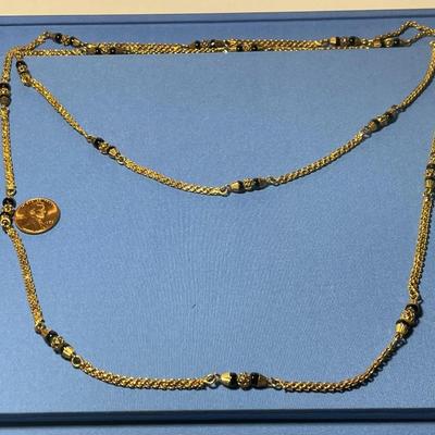 Vintage Preowned Gold-toned Fashion Onyx Bead Necklace 50" in VG Condition as Pictured. FREE DOMESTIC SHIPPING.