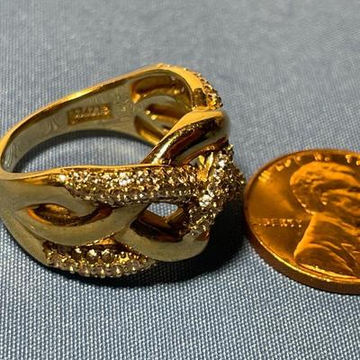 Vintage Preowned Gold -toned .925 Sterling Silver CZ Knot Ring - Size-8 in VG Condition as Pictured. FREE DOMESTIC SHIPPING.