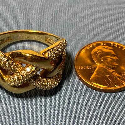 Vintage Preowned Gold -toned .925 Sterling Silver CZ Knot Ring - Size-8 in VG Condition as Pictured. FREE DOMESTIC SHIPPING.