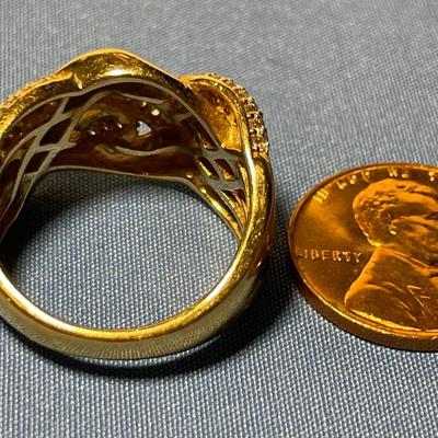 Vintage Preowned Gold -toned .925 Sterling Silver CZ Knot Ring - Size-8 in VG Condition as Pictured. FREE DOMESTIC SHIPPING.