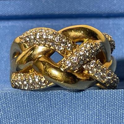 Vintage Preowned Gold -toned .925 Sterling Silver CZ Knot Ring - Size-8 in VG Condition as Pictured. FREE DOMESTIC SHIPPING.