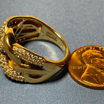Vintage Preowned Gold -toned .925 Sterling Silver CZ Knot Ring - Size-8 in VG Condition as Pictured. FREE DOMESTIC SHIPPING.