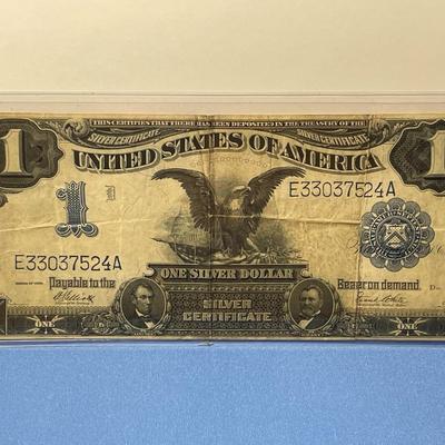 Series of 1899 Large Size $1 "Black Eagle" Silver Certificate - Well Circulated Horse Blanket as Pictured. No Tears Just Folds....