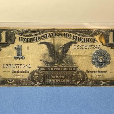 Series of 1899 Large Size $1 "Black Eagle" Silver Certificate - Well Circulated Horse Blanket as Pictured. No Tears Just Folds....