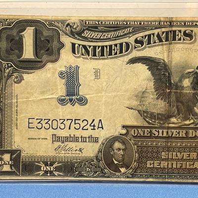Series of 1899 Large Size $1 "Black Eagle" Silver Certificate - Well Circulated Horse Blanket as Pictured. No Tears Just Folds....