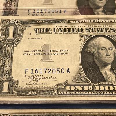 Scarce 5-Series 1935 $1.00 (Consecutive Serial Numbers) Silver Certificates Uncirculated Condition Banknotes F16172049A to F16172053A as...