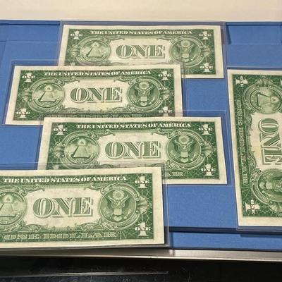 Scarce 5-Series 1935 $1.00 (Consecutive Serial Numbers) Silver Certificates Uncirculated Condition Banknotes F16172049A to F16172053A as...