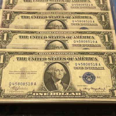 6-Series 1935-A $1.00 (Consecutive Serial Numbers) Silver Certificates Uncirculated Condition Banknotes Q45808518A to Q45808523A as...