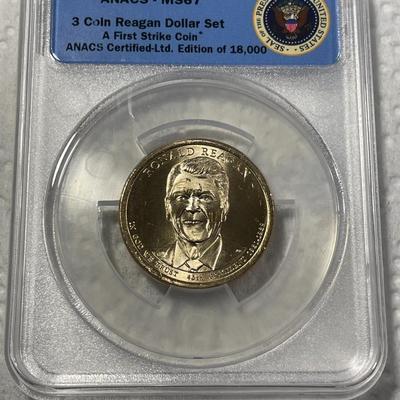 ANACS Certified 2016-P MS67 RONALD REAGAN Presidential Dollar Coin "First Strike" as Pictured. FREE DOMESTIC SHIPPING.