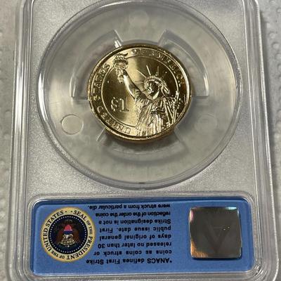ANACS Certified 2016-P MS67 RONALD REAGAN Presidential Dollar Coin "First Strike" as Pictured. FREE DOMESTIC SHIPPING.