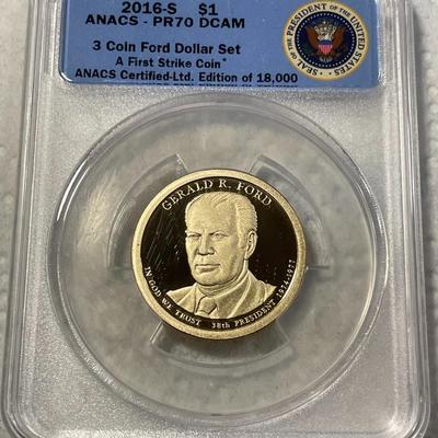 ANACS Certified 2016-S PROOF70 DEEP CAMEO GERALD FORD Presidential Dollar Coin "First Strike" as Pictured. FREE DOMESTIC SHIPPING.