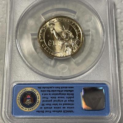 ANACS Certified 2016-P MS67 GERALD FORD Presidential Dollar Coin "First Strike" as Pictured. FREE DOMESTIC SHIPPING.