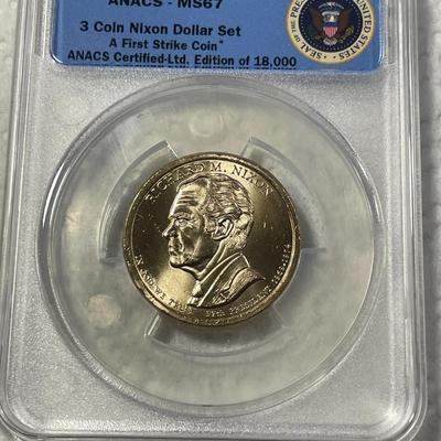ANACS Certified 2016-P MS67 RICHARD NIXON Presidential Dollar Coin "First Strike" as Pictured. FREE DOMESTIC SHIPPING.