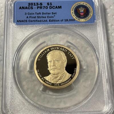 ANACS Certified 2013-S PROOF70 DEEP CAMEO WILLIAM HOWARD TAFT Presidential Dollar Coin "First Strike" as Pictured. FREE...
