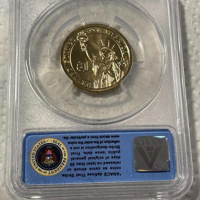 ANACS Certified 2013-D MS67 THEODORE ROOSEVELT Presidential Dollar Coin "First Strike" as Pictured. FREE DOMESTIC SHIPPING.