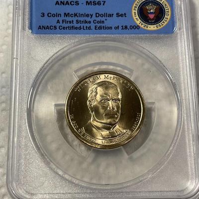 ANACS Certified 2013-P MS67 WILLIAM McKINLEY Presidential Dollar Coin "First Strike" as Pictured. FREE DOMESTIC SHIPPING.