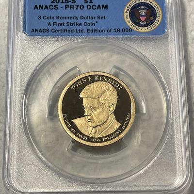 ANACS Certified 2015-S PROOF70 DEEP CAMEO JOHN F. KENNEDY Presidential Dollar Coin "First Strike" as Pictured. FREE DOMESTIC...