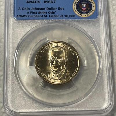 ANACS Certified 2015-P MS67 LYNDON B. JOHNSON Presidential Dollar Coin "First Strike" as Pictured. FREE DOMESTIC SHIPPING.