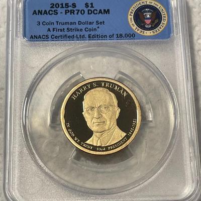 ANACS Certified 2015-S PROOF70 DEEP CAMEO HARRY S. TRUMAN Presidential Dollar Coin "First Strike" as Pictured. FREE DOMESTIC...