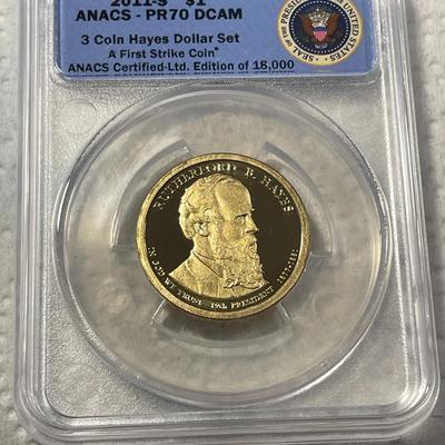ANACS Certified 2011-S PROOF70 DEEP CAMEO RUTHERFORD B. HAYES Presidential Dollar Coin "First Strike" as Pictured. FREE...