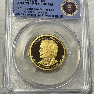 ANACS Certified 2011-S PROOF70 DEEP CAMEO ANDREW JOHNSON Presidential Dollar Coin "First Strike" as Pictured. FREE DOMESTIC...