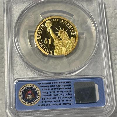 ANACS Certified 2010-S PROOF70 DEEP CAMEO ABE LINCOLN Presidential Dollar Coin "First Strike" as Pictured. FREE DOMESTIC SHIPPING.