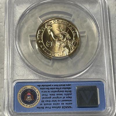 ANACS Certified 2010-D MS67 ABE LINCOLN Presidential Dollar Coin "First Strike" as Pictured. FREE DOMESTIC SHIPPING.