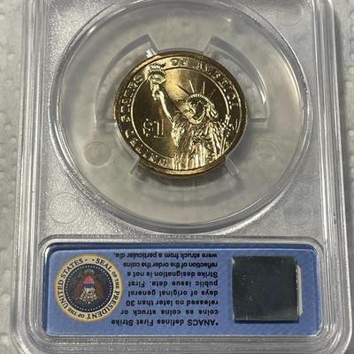 ANACS Certified 2010-P MS67 ABE LINCOLN Presidential Dollar Coin "First Strike" as Pictured. FREE DOMESTIC SHIPPING.