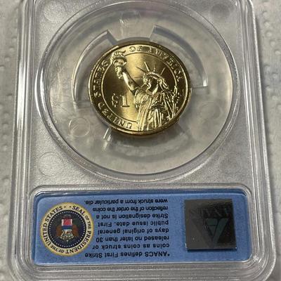 ANACS Certified 2008-P MS67 MARTIN VAN BUREN Presidential Dollar Coin "First Strike" as Pictured. FREE DOMESTIC SHIPPING.