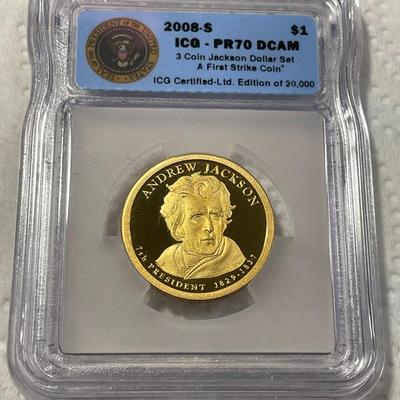 ICG Certified 2008-S PROOF70 DEEP CAMEO ANDREW JACKSON Presidential Dollar Coin "First Strike" as Pictured. FREE DOMESTIC...