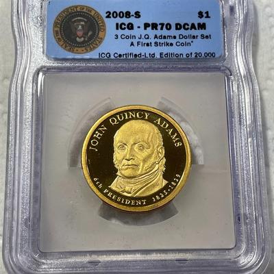 ICG Certified 2008-S PROOF70 DEEP CAMEO JOHN QUINCY ADAMS Presidential Dollar Coin "First Strike" as Pictured. FREE DOMESTIC...