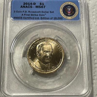 ANACS Certified 2014-D MS67 FRANKLIN D. ROOSEVELT Presidential Dollar Coin "First Strike" as Pictured. FREE DOMESTIC SHIPPING.