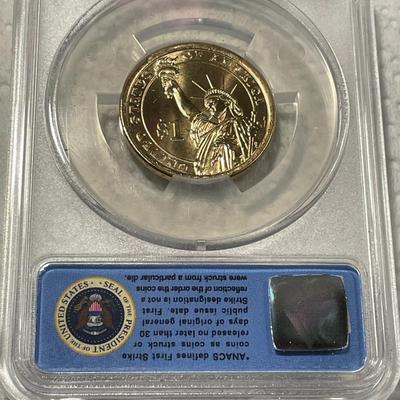 ANACS Certified 2014-D MS67 CALVIN COOLIDGE Presidential Dollar Coin "First Strike" as Pictured. FREE DOMESTIC SHIPPING.