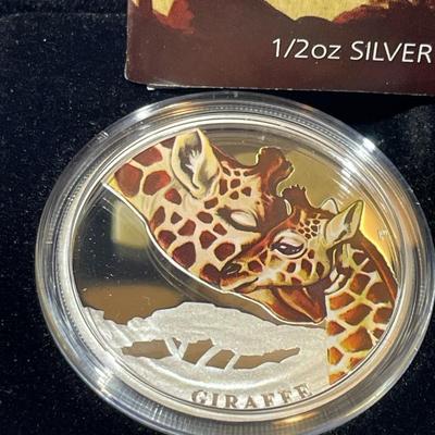 Australian MOTHER'S LOVE GIRAFFE 2014 Proof Colorized 1/2 Ounce .999 Fine Silver Coin Limited to 10,000 as Pictured. Free Domestic...