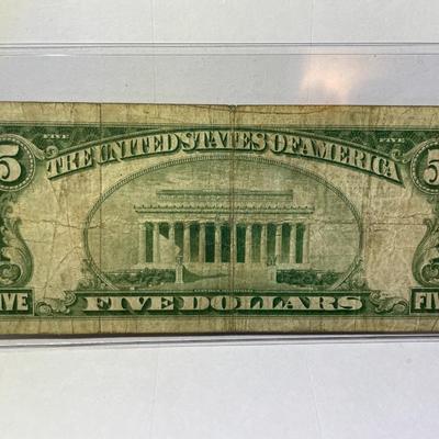 Series of 1929 Circulated Condition $5 New York City/NY National Currency Bank Note as Pictured. Free Domestic Shipping.