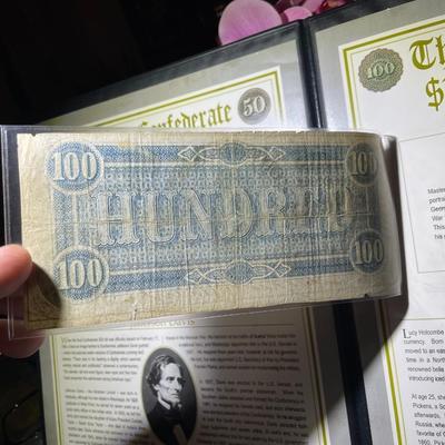 THE LAST CONFEDERATE TREASURY $50 & $100 NOTES -by THE POSTAL COMMEMORATIVE SOCIETY IN A NICE PRESENTATION FOLDER AS PIC'D.