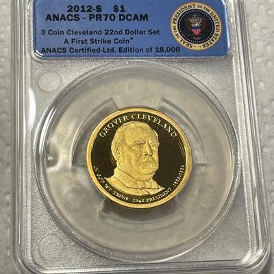 ANACS Certified 2012-S PROOF70 DEEP CAMEO Grover Cleveland Presidential Dollar Coin "First Strike" as Pictured. FREE DOMESTIC...