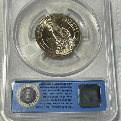 ANACS Certified 2012-P MS67 Benjamin Harrison Presidential Dollar Coin "First Strike" as Pictured. FREE DOMESTIC SHIPPING.