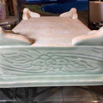 Antique Japanese Celadon Bonsai Seto Ware Planter 10.5" X 14.25" Very Very Heavy in VG Preowned Condition.