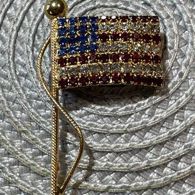 Vintage Fashion U.S. Flag Pin/Brooch 2"+ Tall in VG Preowned Condition as Pictured.