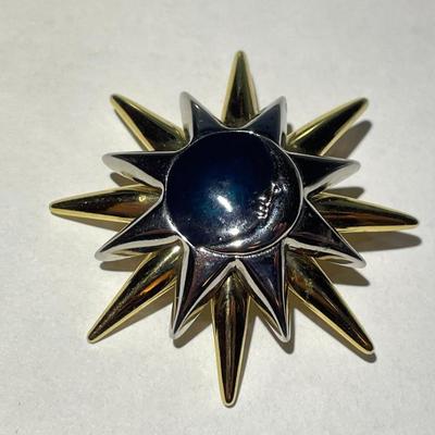 Vintage LIZ CLAIBORNE Moon Onyx & Metallic Finished Fashion Pin/Brooch in New Never Worn Condition.