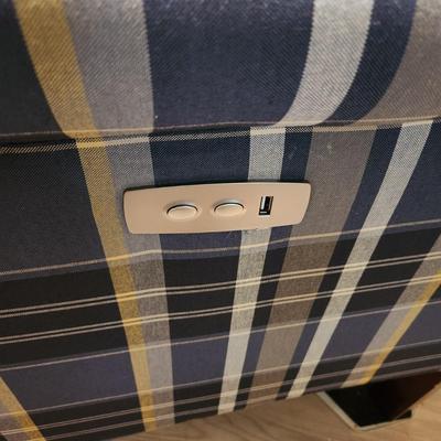 Blue Plaid Power Recliner Chair with USB Port Tested Working