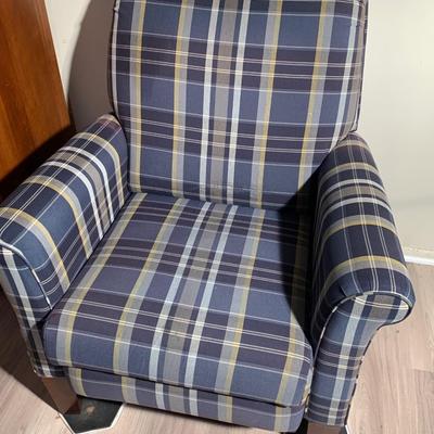 Blue Plaid Power Recliner Chair with USB Port Tested Working
