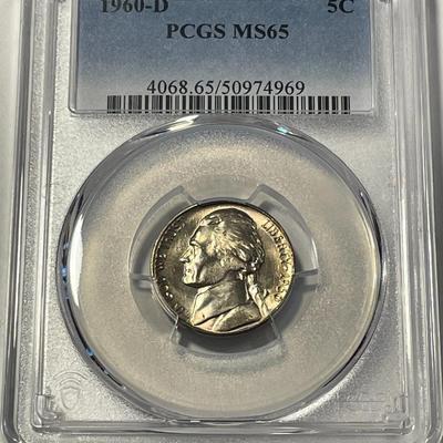 PCGS CERTIFIED 1960-D MS65 GRADED JEFFERSON NICKEL AS PICTURED. FREE DOMESTIC SHIPPING.