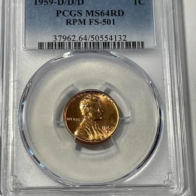 PCGS CERTIFIED SCARCE 1959-D/D/D MS64 RED RPM FS-501 LINCOLN CENT AS PICTURED. FREE DOMESTIC SHIPPING.