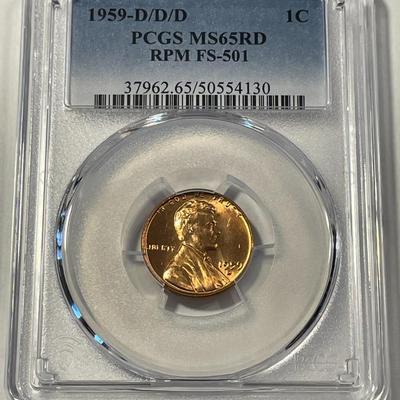 PCGS CERTIFIED SCARCE 1959-D/D/D MS65 RED RPM FS-501 LINCOLN CENT AS PICTURED. FREE DOMESTIC SHIPPING.